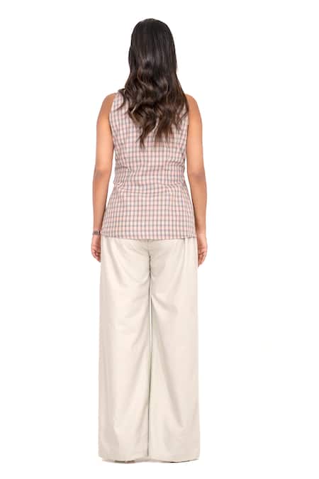 K-Anshika Plaid Knot Front Top & Wide Leg Trouser Set 