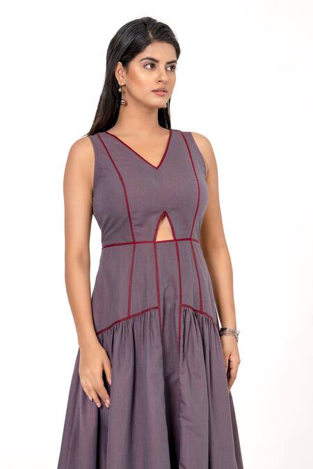 Buy_K-Anshika_Purple V-neck Panelled Cut-out Maxi Dress _Online_at_Aza_Fashions