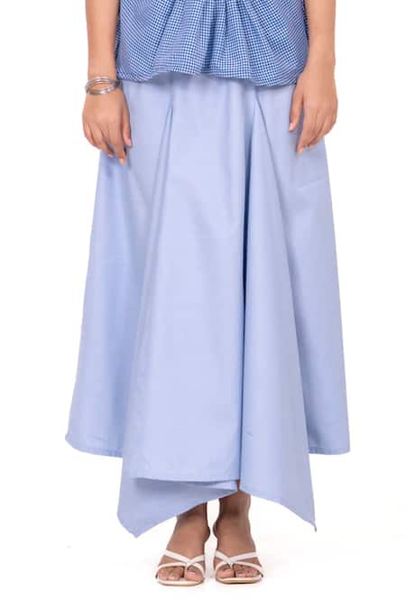 K-Anshika_Blue Round Neck Stripes Pattern Knot Top And Asymmetrical Skirt Set _Online_at_Aza_Fashions