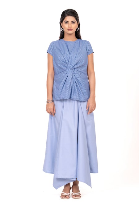 K-Anshika Stripes Pattern Knot Top & Asymmetrical Skirt Set 