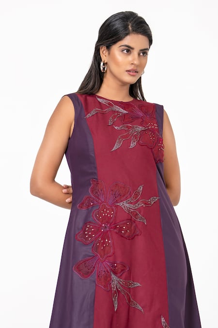 K-Anshika_Wine Embroidery, Beads, Sequins Round Neck Resham And Dress _Online_at_Aza_Fashions