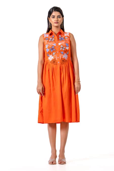 K-Anshika Resham Embroidered Collared Midi Dress 