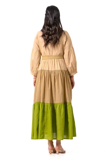 K-Anshika Resham Embroidered Midi Dress With Belt 