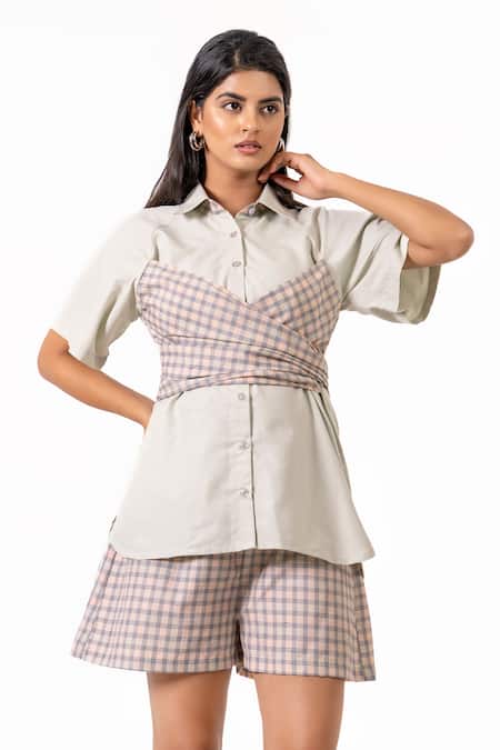 K-Anshika Chequered Overlay Top & Shorts Set 