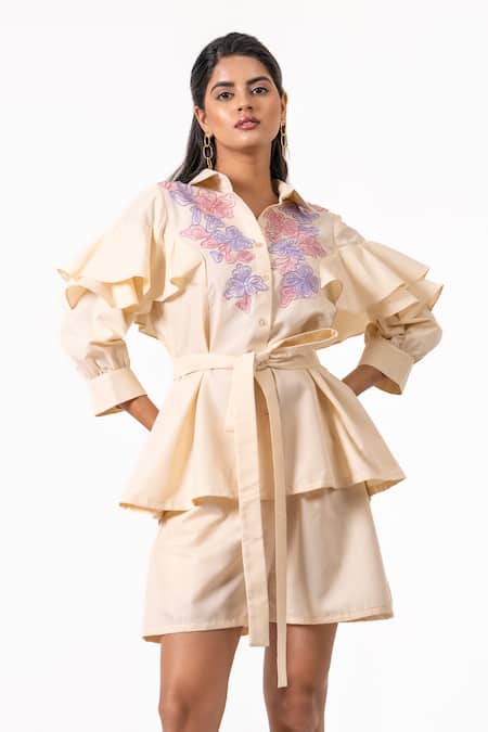 K-Anshika Resham Embroidered Ruffled Shirt & Shorts Set 
