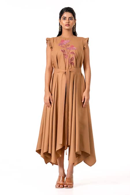 K-Anshika Resham Embroidered Dress With Belt 