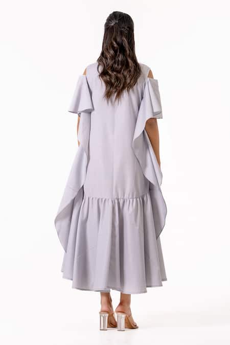 K-Anshika Striped Cold Shoulder Ruffle Maxi Dress 