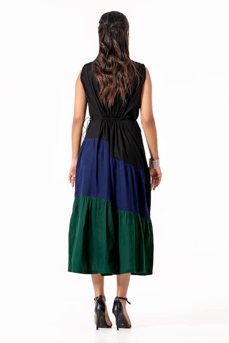 K-Anshika Resham Embroidered Colorblock Midi Dress 