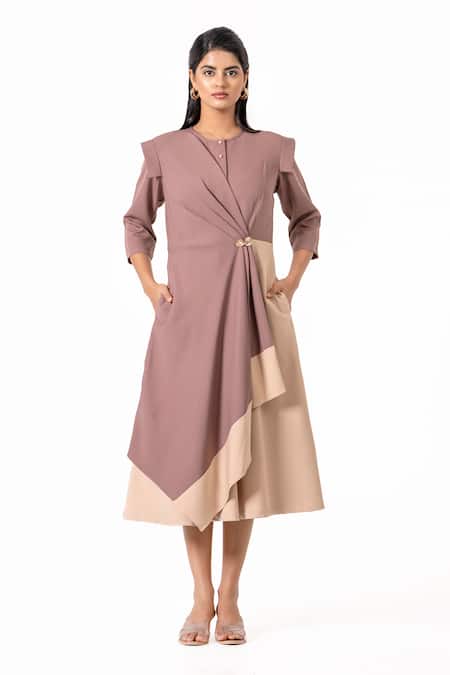 K-Anshika Color Block Asymmetric Midi Dress 