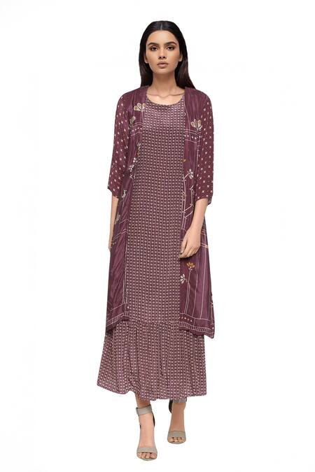 Soup By Sougat Paul Printed Maxi Dress With Jacket 