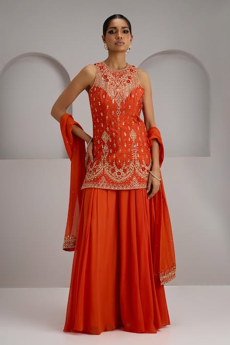 Maisolos Floral Hand Embroidered Kurta Sharara Set 