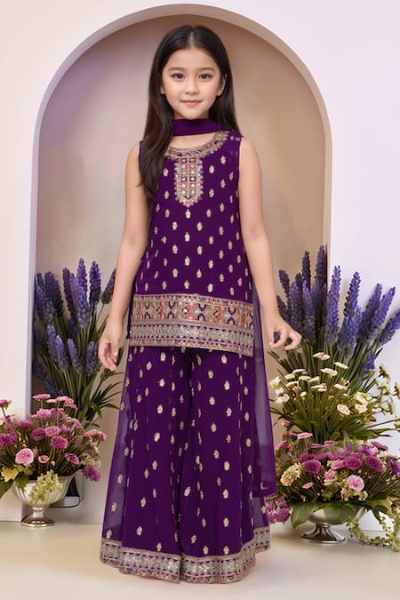 Petite Pomme Purple Georgette Sequins, Embroidery Kurta Set Online at Aza Fashions Petite Pomme_Purple Georgette Sequins, Embroidery Kurta Set_Online_at_Aza_Fashions