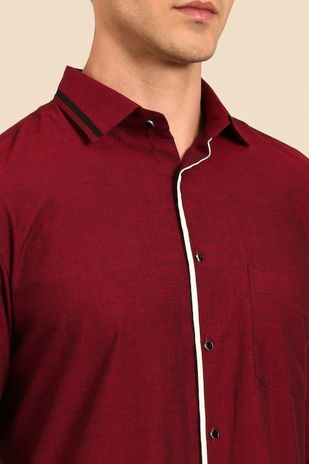 Buy_Mayank Modi - Men_Maroon Cotton Contrast Piping Shirt 