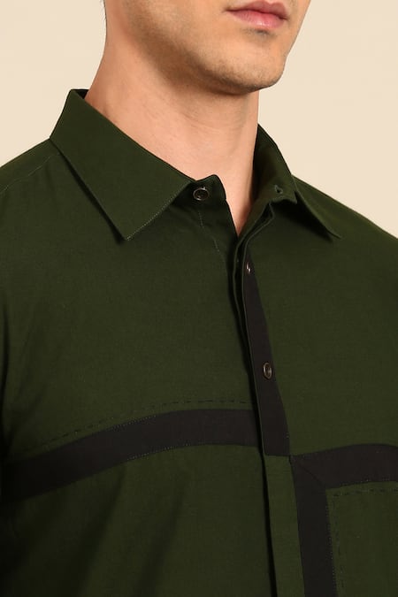 Buy_Mayank Modi - Men_Green Cotton Color Block Shirt 
