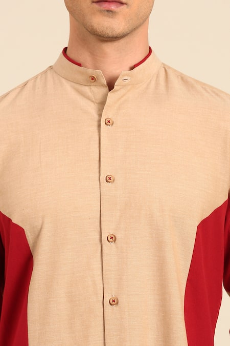 Buy_Mayank Modi - Men_Beige Cotton Color Block Shirt _Online_at_Aza_Fashions