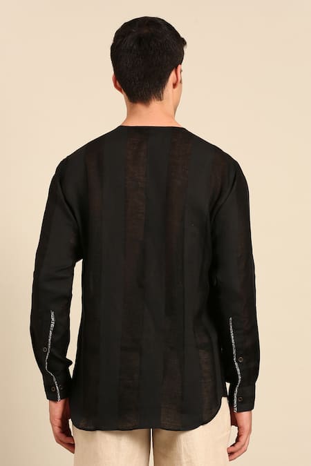 Mayank Modi - Men Linen Band Collar Shirt 