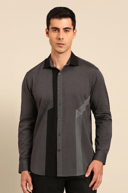 Mayank Modi - Men Geometric Stitch Detail Shirt 