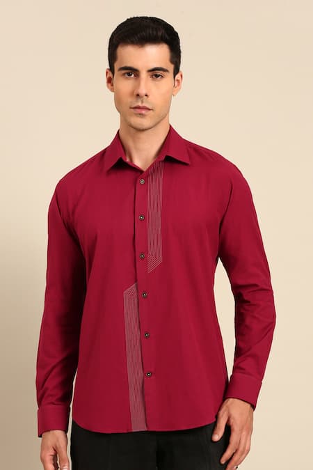 Mayank Modi - Men Geometric Line Embroidered Formal Shirt 