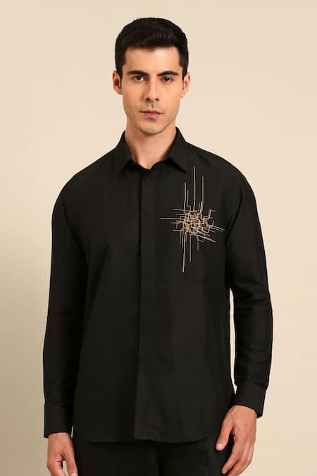 Mayank Modi - Men Abstract Thread Embroidered Shirt 