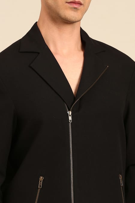 Mayank Modi - Men Black Cotton Front Zip Jacket at Aza Fashions Mayank Modi - Men_Black Cotton Front Zip Jacket _at_Aza_Fashions