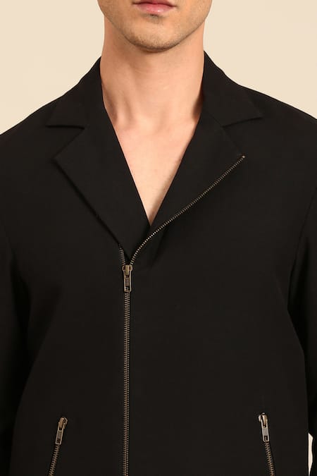 Buy Mayank Modi - Men Black Cotton Front Zip Jacket Buy_Mayank Modi - Men_Black Cotton Front Zip Jacket