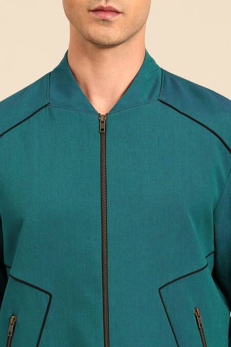 Buy_Mayank Modi - Men_Blue Geometric Panel Jacket 