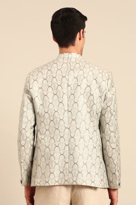 Mayank Modi - Men Geometric Pattern Bandhgala Blazer & Pant Set 