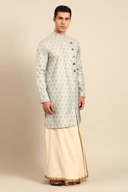 Mayank Modi - Men Beige Silk, Cotton Zari Draped Dhoti Pant at Aza Fashions Mayank Modi - Men_Beige Silk, Cotton Zari Draped Dhoti Pant _at_Aza_Fashions