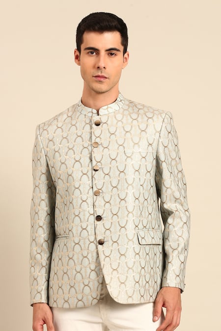 Mayank Modi - Men Geometric Jacquard Bandhgala 