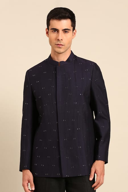 Mayank Modi - Men Embroidered Cotton Silk Bandhgala 