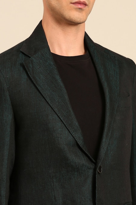 Mayank Modi - Men_Blue Linen Double Breasted Blazer _Online_at_Aza_Fashions