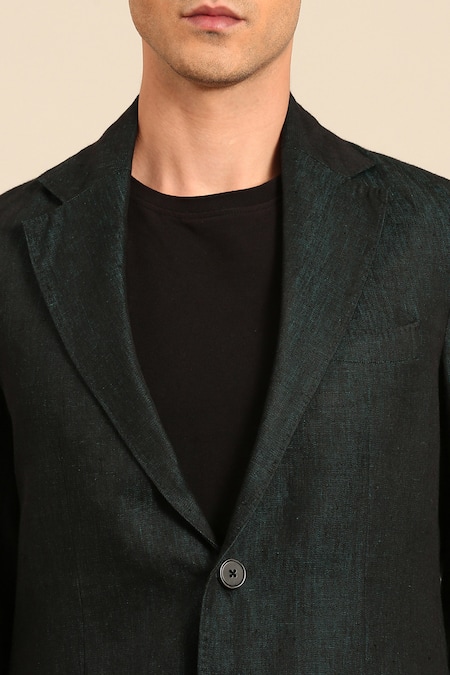 Buy_Mayank Modi - Men_Blue Linen Double Breasted Blazer _Online_at_Aza_Fashions