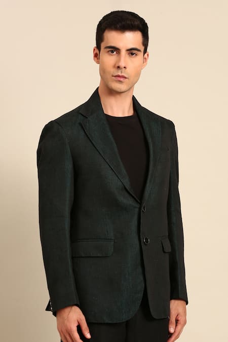 Buy_Mayank Modi - Men_Blue Linen Double Breasted Blazer 