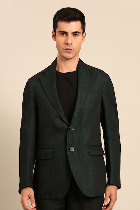 Mayank Modi - Men Linen Double Breasted Blazer 