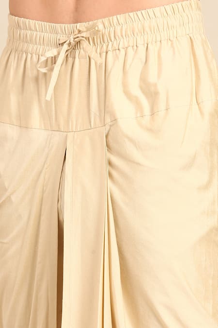 Mayank Modi - Men_Beige Silk, Brocade Embroidery, Zari Geometric Kurta And Pant Set _Online_at_Aza_Fashions