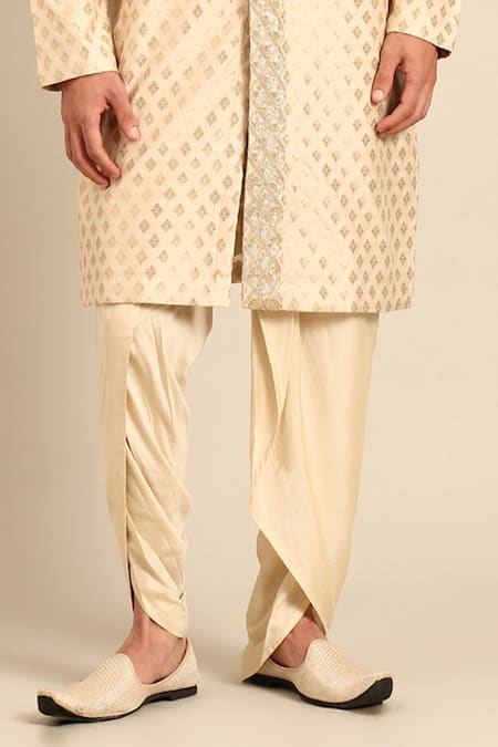 Buy_Mayank Modi - Men_Beige Silk, Brocade Embroidery, Zari Geometric Kurta And Pant Set _Online_at_Aza_Fashions