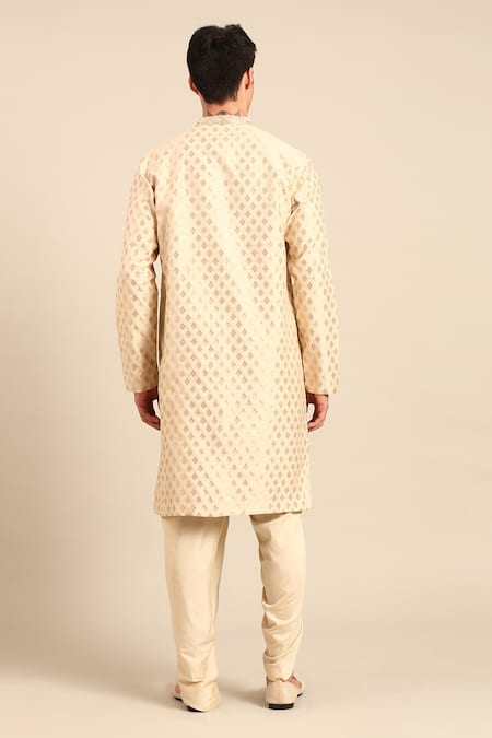 Mayank Modi - Men Geometric Embroidered Kurta & Pant Set 