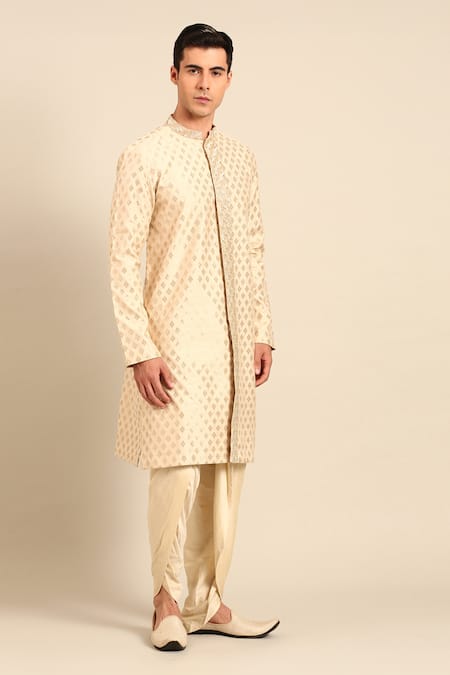 Buy_Mayank Modi - Men_Beige Silk, Brocade Embroidery, Zari Geometric Kurta And Pant Set 