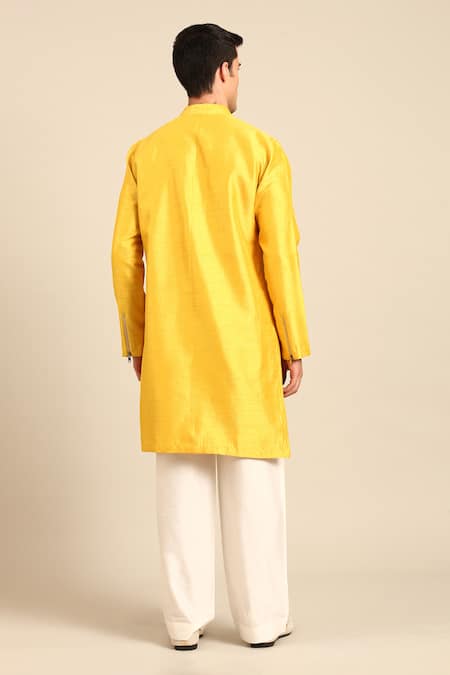 Mayank Modi - Men Embroidered Placket Kurta & Pant Set 