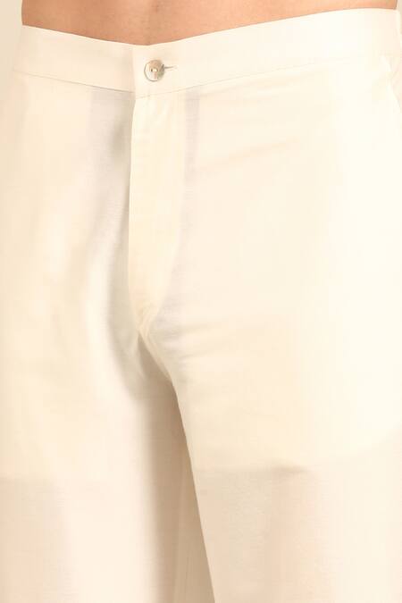 Shop_Mayank Modi - Men_Yellow Bemberg, Silk Embroidery Placket Kurta And Pant Set 