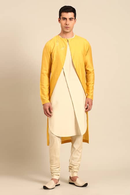 Mayank Modi - Men Embroidered Overlap Kurta & Churidar Set 