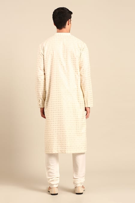 Mayank Modi - Men Chanderi Jaquard Pattern Kurta & Churidar Set 