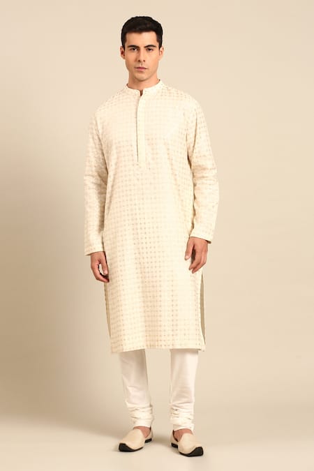 Mayank Modi - Men Chanderi Jaquard Pattern Kurta & Churidar Set 