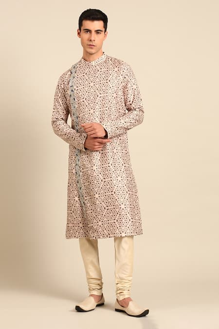 Mayank Modi - Men Geometric Print Kurta & Churidar Set 