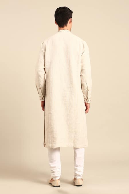 Mayank Modi - Men Linen Jauqard Embroidered Kurta & Churidar Set 