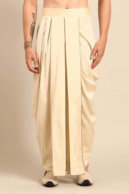 Mayank Modi - Men_Blue Silk, Brocade Banares Floral Motif Kurta And Draped Pant Set _Online_at_Aza_Fashions