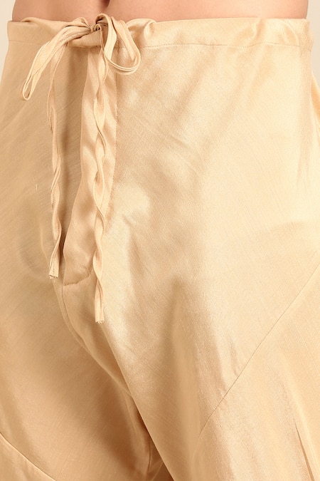 Shop_Mayank Modi - Men_Beige Silk Embroidery, Metallic Thread Straight Kurta And Churidar Set 