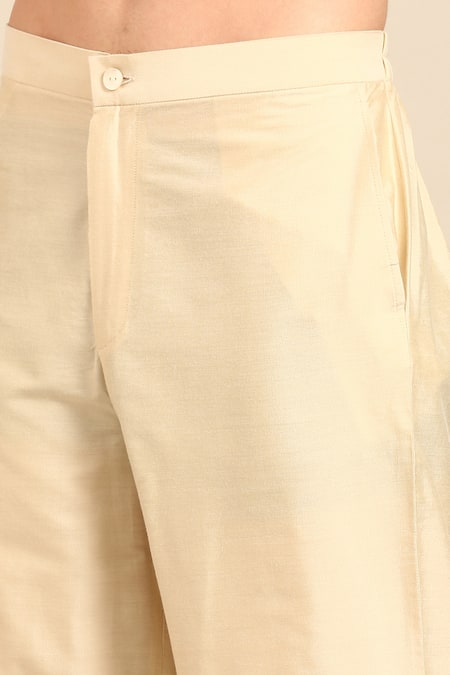 Mayank Modi - Men_Brown Muslin Printed Kurta And Solid Pant Set _at_Aza_Fashions