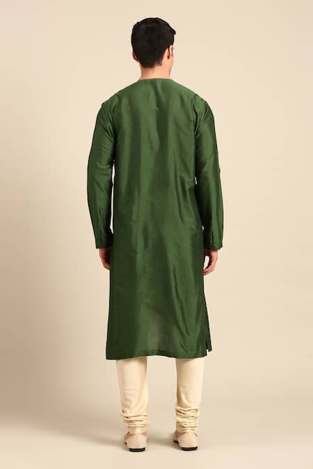 Mayank Modi - Men Green Silk Chanderi Kurta Set 