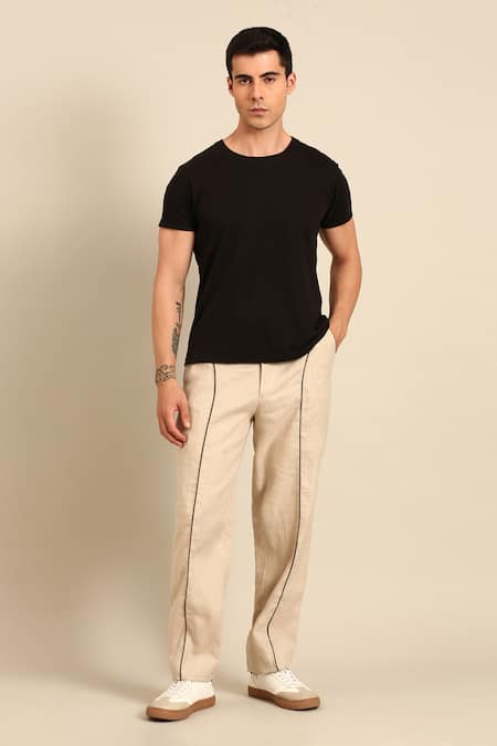 Mayank Modi - Men Linen Piped Detail Trouser 